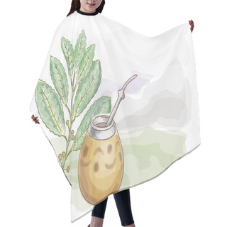 Personality  Yerba Mate And Calabash. Watercolor Style. Hair Cutting Cape
