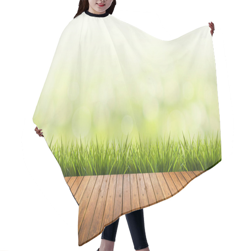 Personality  Grass With Green Blurred Background And Wood Floor Hair Cutting Cape
