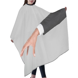 Personality  Cropped View Of Businessman Hand Gesturing Isolated On Grey Hair Cutting Cape