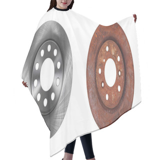 Personality  Two Brake Discs New And Old Rusty In One Photo Isolated On White Backgroun Hair Cutting Cape