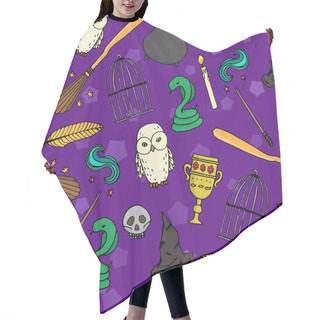 Personality  Different Witch Equipment. Seamless Pattern Hair Cutting Cape
