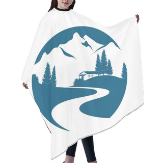 Personality  Mountain Landscape Vector Emblem Hair Cutting Cape