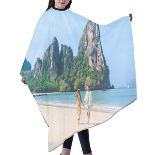 Personality  Men And Women Relaxing On The Beach During A Vacation In Thailand Railay Beach Krabi.  Hair Cutting Cape