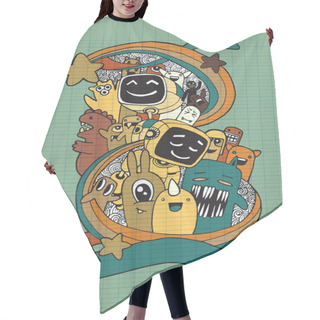 Personality  Hand Drawn Aliens , Monsters And Robot Cartoon Doodle Hair Cutting Cape
