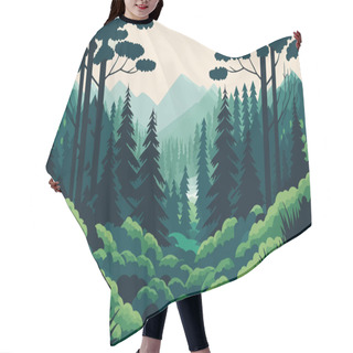 Personality  Landscape Of Nature Green Forest Mountain. Vector Illustration In Flat Color Cartoon Style. Hair Cutting Cape