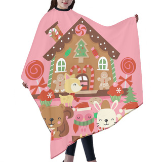 Personality  Christmas Woodland Creatures Gingerbread House Hair Cutting Cape