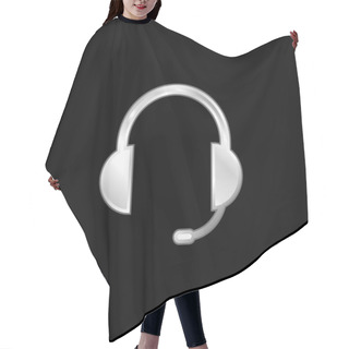 Personality  Audio Headset Of Auriculars With Microphone Included Silver Plated Metallic Icon Hair Cutting Cape
