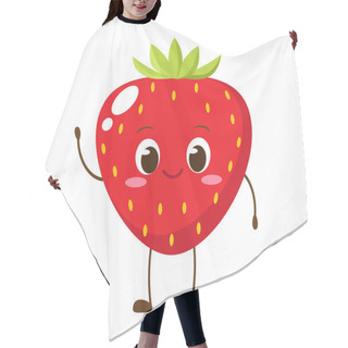Personality  Cute Happy Strawberry Character. Funny Fruit Emoticon In Flat Style. Berry Emoji Vector Illustration. Healthy Vegetarian Food Hair Cutting Cape