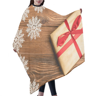 Personality  Top View Of Winter Snowflakes And Present On Wooden Background Hair Cutting Cape