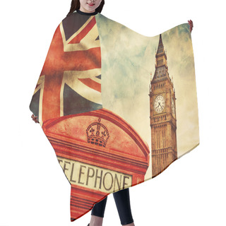Personality  Red Phone Booth, Big Ben, The Union Jack Flag Hair Cutting Cape