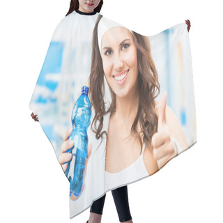 Personality  Woman With Bottle Of Water, At Fitness Club Hair Cutting Cape