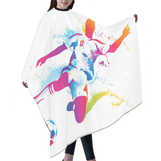 Personality  Soccer Player Kicks The Ball. The Colorful Vector Illustration W Hair Cutting Cape