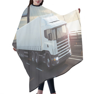 Personality  White Truck On A Sea Bridge Hair Cutting Cape