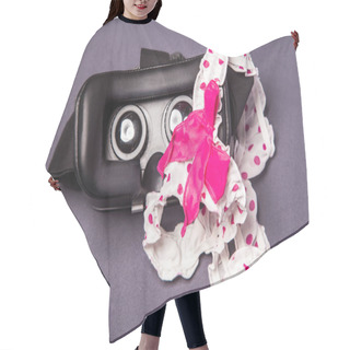 Personality  Virtual Reality Glasses For Mobile Devices With Dotted Pink White Lingerie With Bow On Top, Vr Technology Used For Porn Vr Video In Adult Entertainment. Hair Cutting Cape