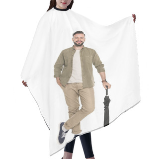 Personality  Smiling Man With Umbrella Hair Cutting Cape