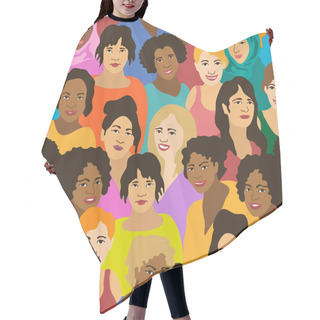 Personality  Seamless Pattern With Girls Of Different Ages And Nationaloties. Hair Cutting Cape