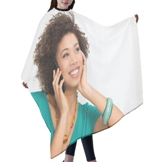Personality  Happy Woman Talking On Cellphone Hair Cutting Cape