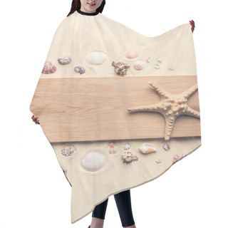 Personality  Starfish On Wooden Pier On Sandy Beach With Seashells  Hair Cutting Cape
