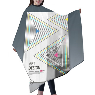 Personality  Abstract A4 Brochure Cover Design. Art Text Frame Surface. Patch Title Sheet Model. Creative Vector Front Page. Ad Form Texture. Red, Blue, Yellow Triangle Figure Icon. White, Grey Flyer Fiber Font Hair Cutting Cape