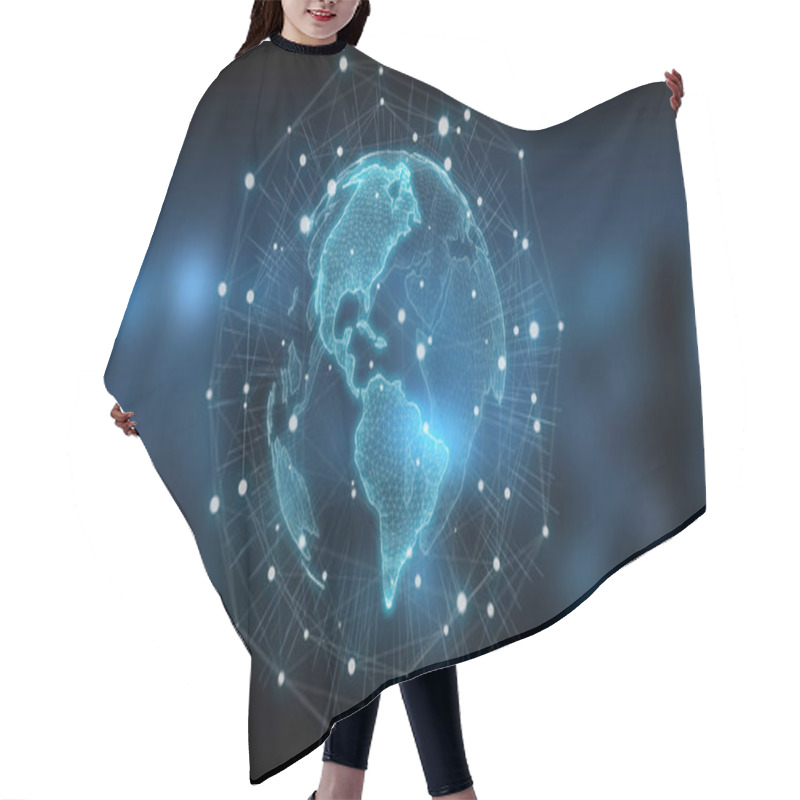 Personality  Global network on planet Earth blue background 3D rendering hair cutting cape