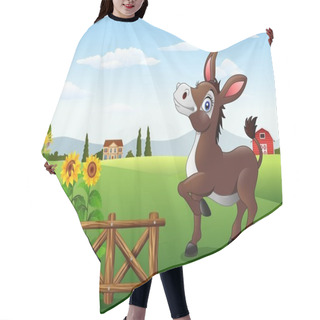 Personality  Cartoon Happy Donkey With Farm Background Hair Cutting Cape