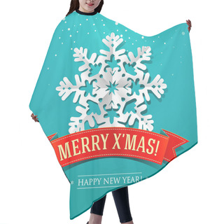 Personality  Christmas Card With Paper Snowflake And Inscription On A Red Rib Hair Cutting Cape