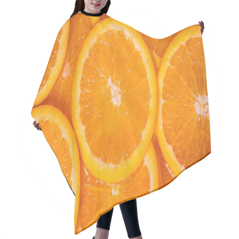 Personality  Close Up Sliced Fresh Orange As Texture Background Hair Cutting Cape
