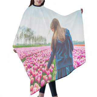 Personality  Adorable Little Girl Playing With Flowers On A Tulip Farm Hair Cutting Cape