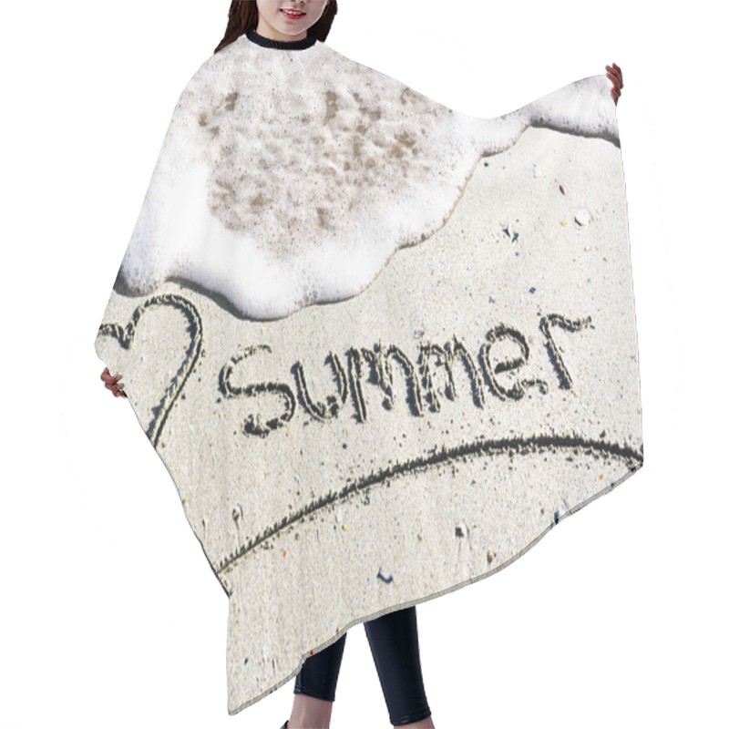 Personality  I Love Summer Concept Written On The Tide Washed Beach  Hair Cutting Cape