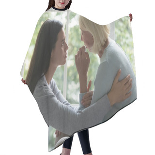 Personality  Grown Up Adult Daughter Soothe 60s Elderly Mother Hair Cutting Cape