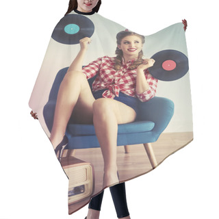 Personality  Pin Up Girl With Vinyl Records Hair Cutting Cape