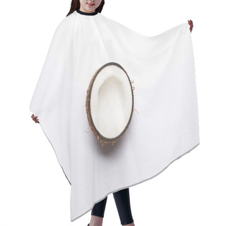 Personality  Top View Of Ripe Coconut Half On White Background With Copy Space Hair Cutting Cape
