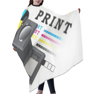 Personality  Printing Loupe Standing On Colour Test Paper. 3D Illustration. Hair Cutting Cape