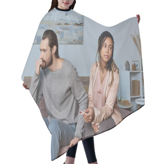 Personality  Abortion Concept, Man And African American Woman With Pregnancy Test, Stressed Couple, Tense Hair Cutting Cape