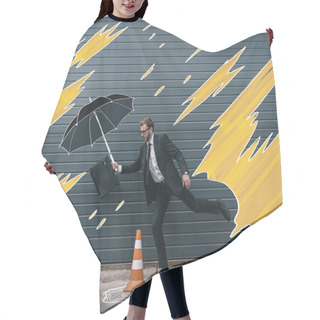 Personality  Businessman Running With Umbrella Hair Cutting Cape