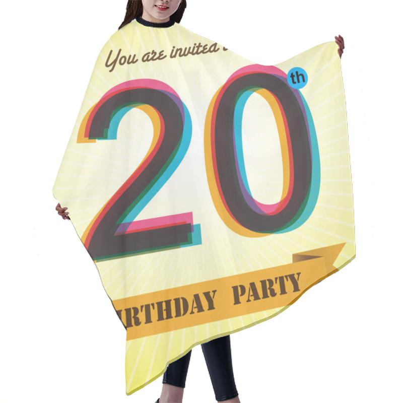 Personality  20th Birthday Party Invite, Template Design In Retro Style - Vector Background Hair Cutting Cape