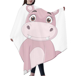 Personality  Vector Illustration Of Cartoon Happy Baby Hippo Sitting Hair Cutting Cape