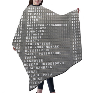 Personality  Departure Schedule Board In Asian Airport Hair Cutting Cape