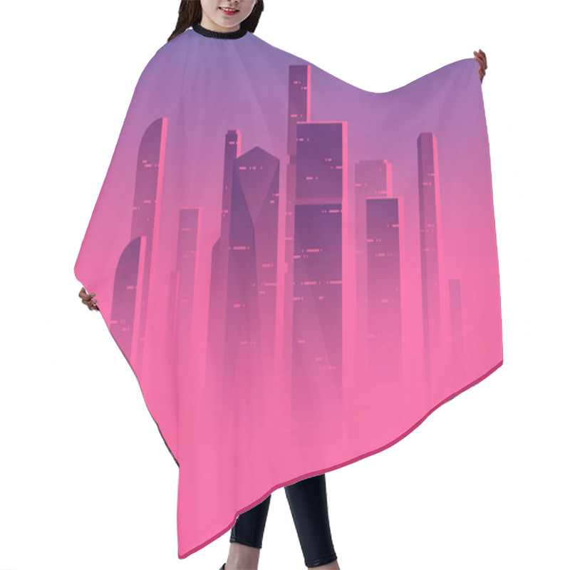 Personality  Minimalist vector illustration of a skyscrapers above the clouds, city highrises in a misty fog hair cutting cape