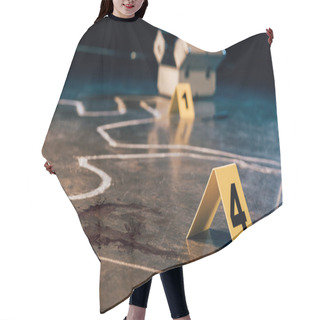 Personality  Chalk Outline, Blood Stain, Investigation Kit And Evidence Markers At Crime Scene Hair Cutting Cape