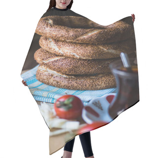 Personality  Simit With Tea / Turkish Bagel. Hair Cutting Cape