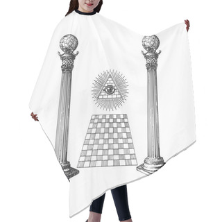 Personality  Freemasonry Columns And Eye Of Providence Concept. Hair Cutting Cape