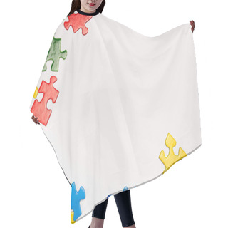 Personality  Top View Of Colorful Pieces Of Puzzle On White Background, Autism Concept Hair Cutting Cape