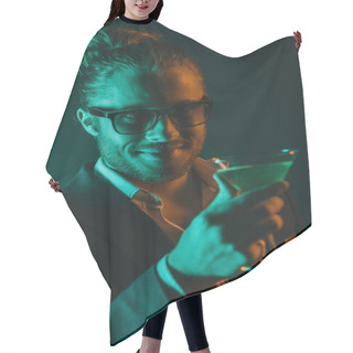 Personality  Stylish Man Holding Glass With Cocktail Hair Cutting Cape