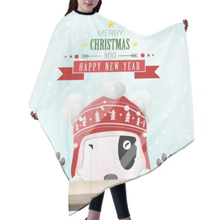 Personality  Merry Christmas And Happy New Year Background With Dog Standing Behind Window , Vector , Illustration Hair Cutting Cape
