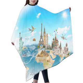 Personality  Famous Landmarks Of The World Grouped Together Hair Cutting Cape