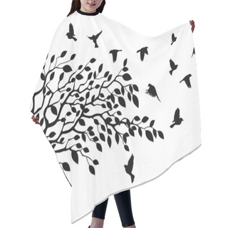 Personality  Tree And Bird Silhouette Hair Cutting Cape