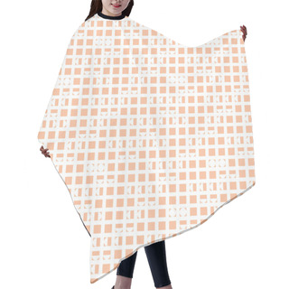 Personality  Modern Playful Checked Pattern With White Tiled Circular Shapes On Peach Fuzz. Truchet Geometric Seamless Background For Interiors, Fashion And Giftware. Pantone Colour 2024. Hair Cutting Cape