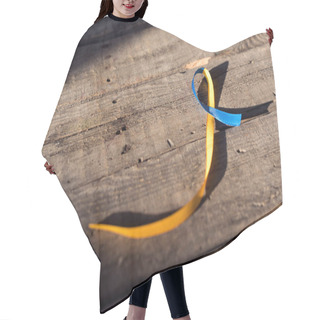 Personality  Blue And Yellow Ribbon On Wooden Background For Down Syndrome Day Background Hair Cutting Cape