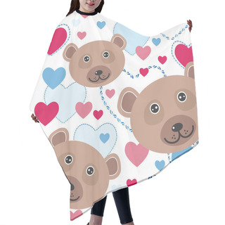 Personality  Seamless Pattern With Funny Bears With Pink And Blue Hearts Hair Cutting Cape